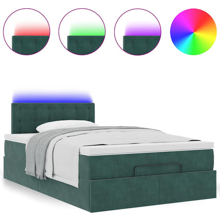 ottoman seng med madras & LEDs 120x190cm fløjl mørkegrøn