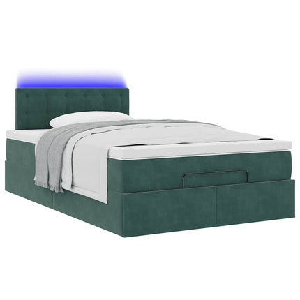 ottoman seng med madras & LEDs 120x190cm fløjl mørkegrøn