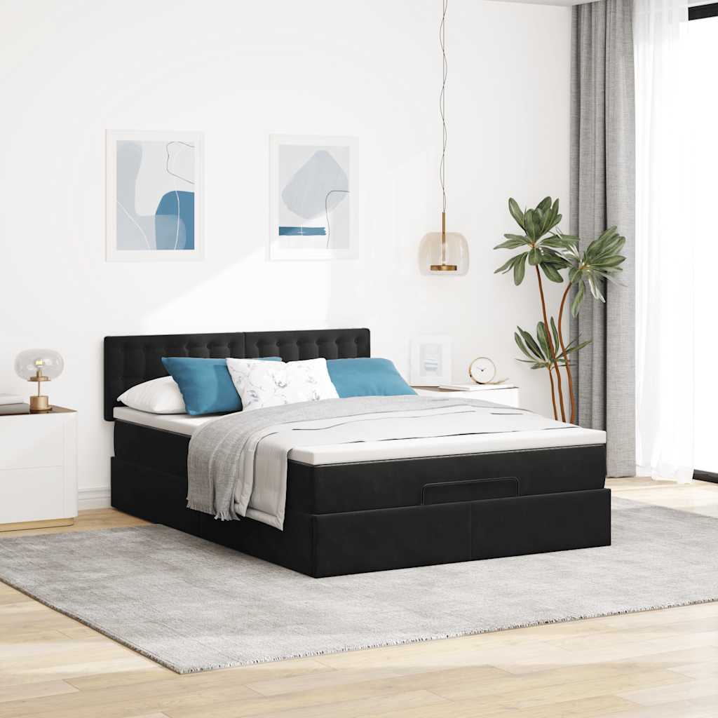 osmannisk sengeramme med madras 140x190 cm fløjl sort