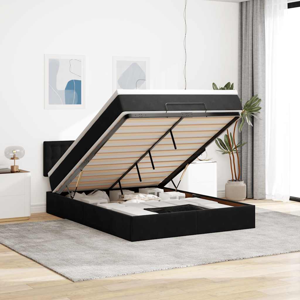 osmannisk sengeramme med madras 140x190 cm fløjl sort