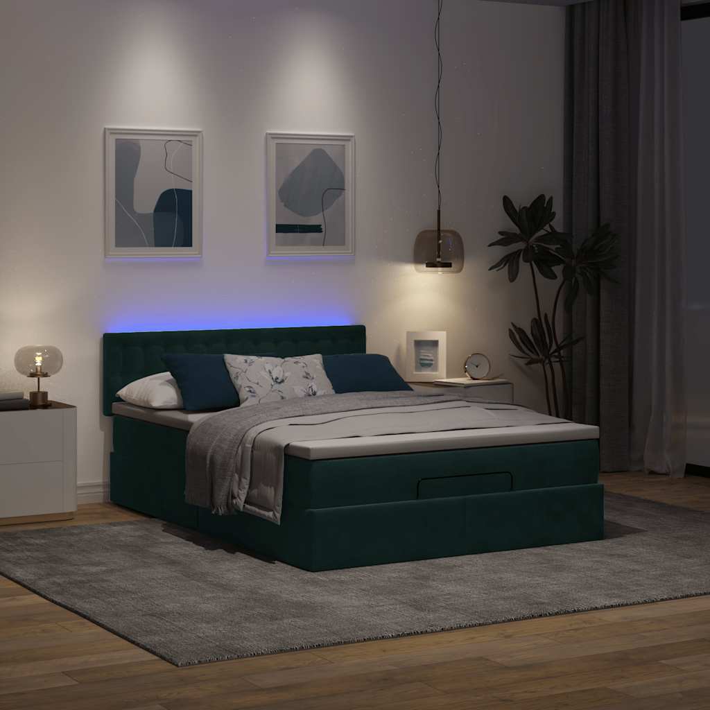 osmannisk sengeramme med madras 140x190 cm fløjl mørkegrøn