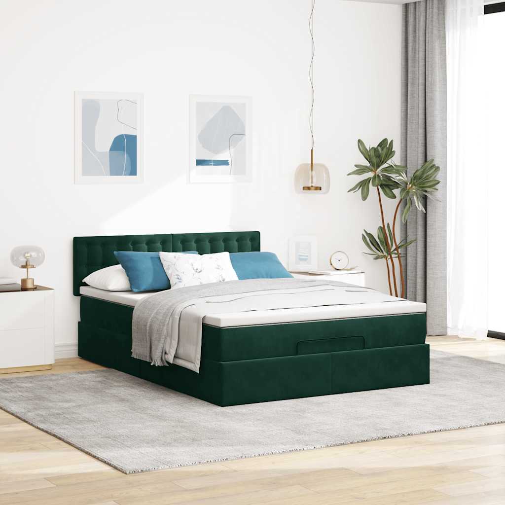 osmannisk sengeramme med madras 140x190 cm fløjl mørkegrøn