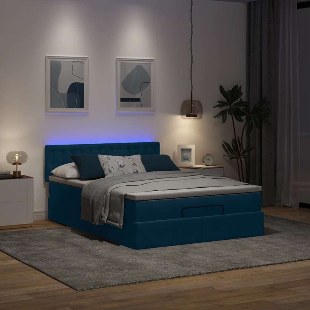 osmannisk sengeramme med madras 140x190 cm fløjl mørkeblå