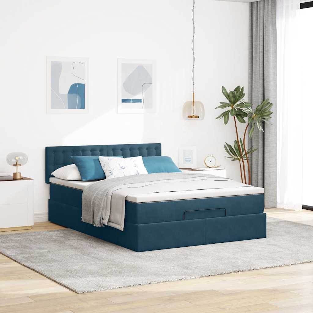 osmannisk sengeramme med madras 140x190 cm fløjl mørkeblå