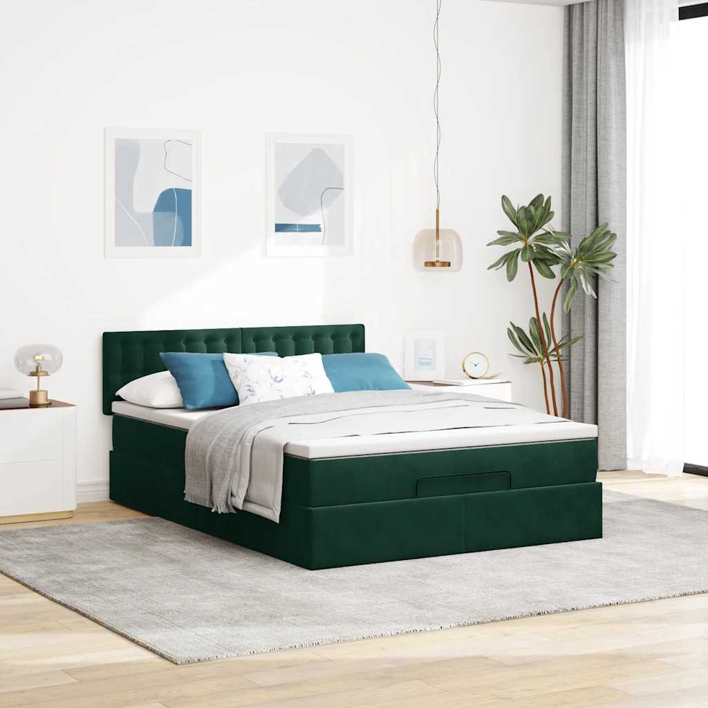 osmannisk sengeramme med madras 140x200 cm fløjl mørkegrøn