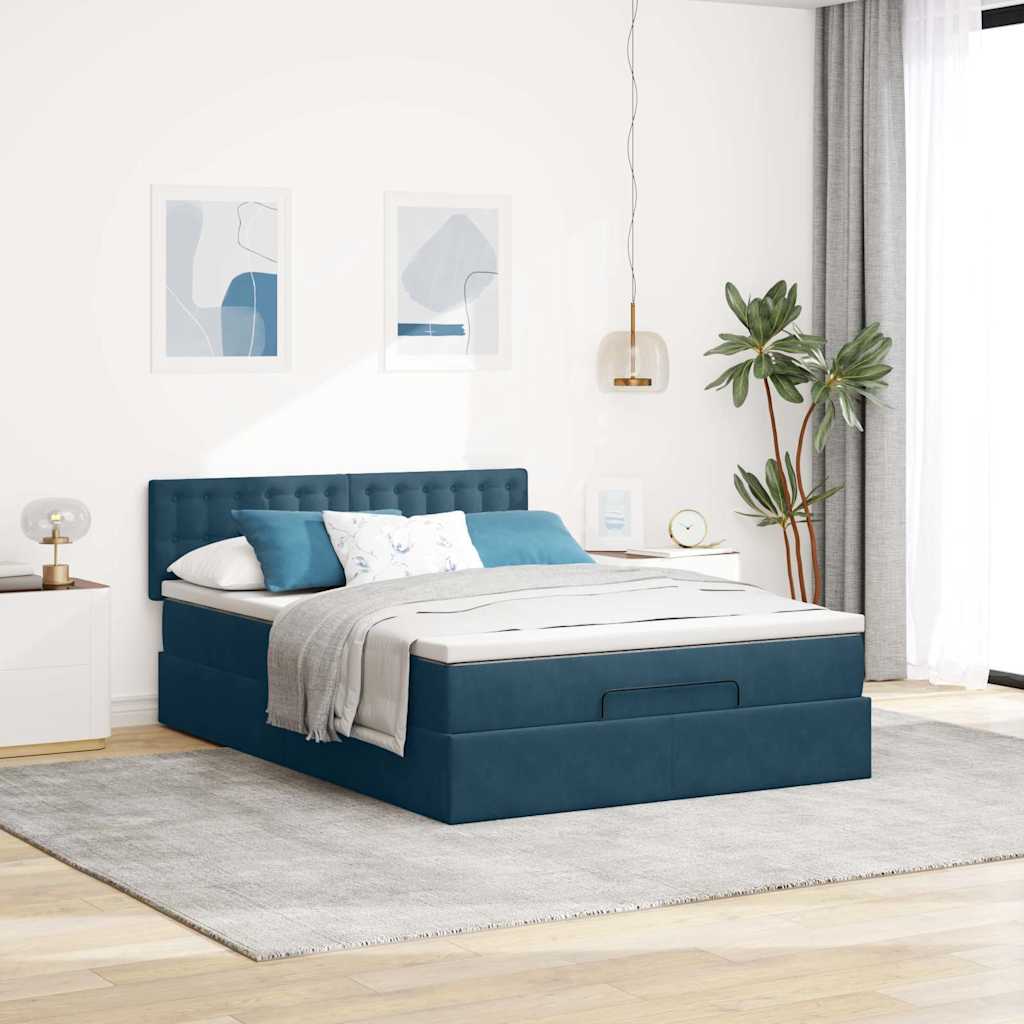 osmannisk sengeramme med madras 140x200 cm fløjl mørkeblå