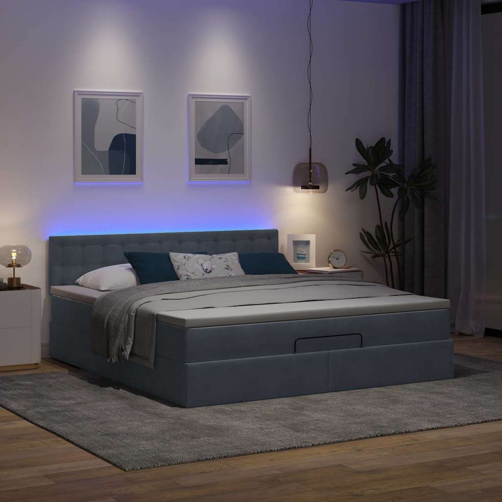 osmannisk sengeramme med madras 160x200 cm fløjl mørkegrå