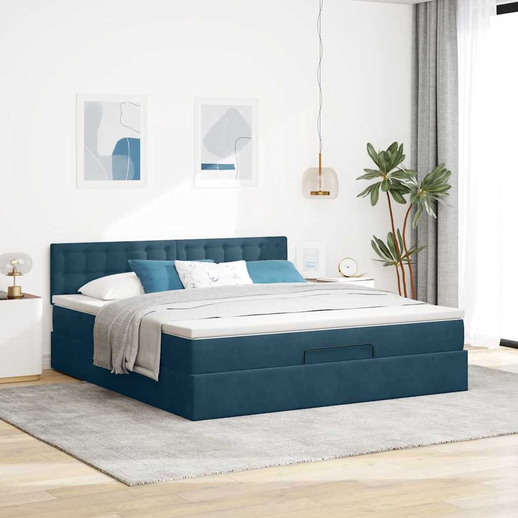osmannisk sengeramme med madras 160x200 cm fløjl mørkeblå