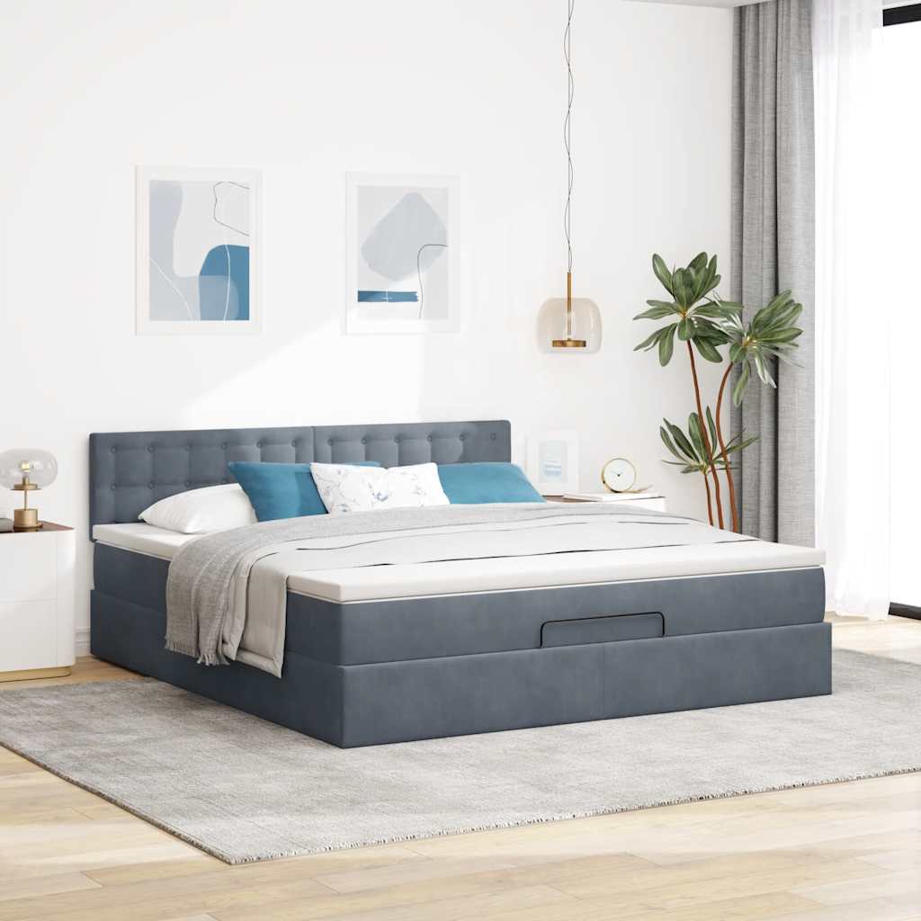 osmannisk sengeramme med madras 180x200 cm fløjl mørkegrå