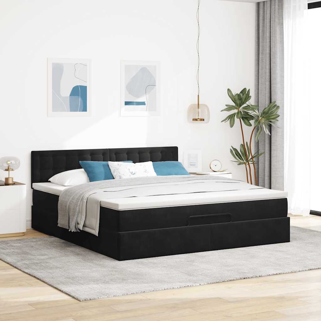 osmannisk sengeramme med madras 180x200 cm fløjl sort