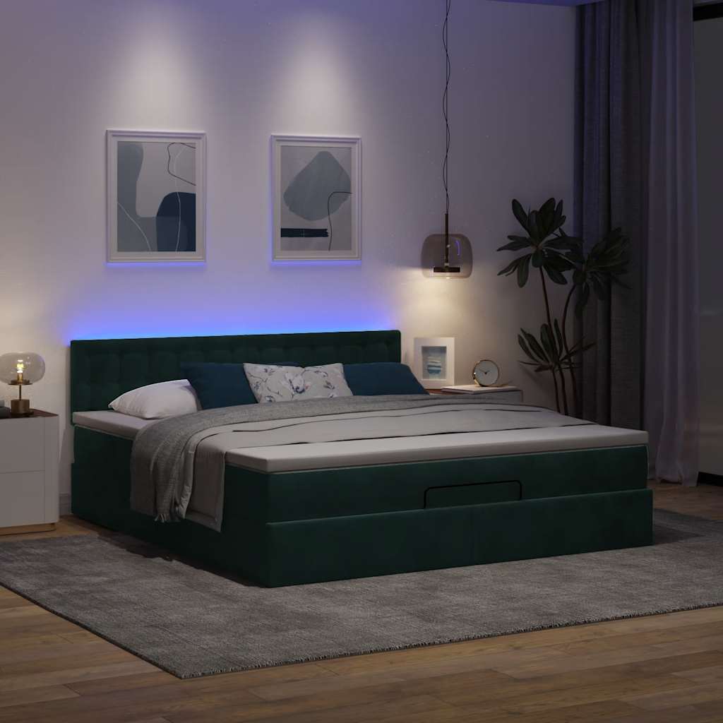 osmannisk sengeramme med madras 180x200 cm fløjl mørkegrøn
