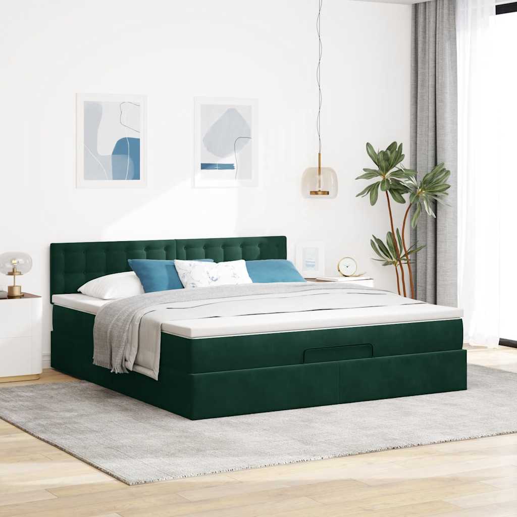 osmannisk sengeramme med madras 180x200 cm fløjl mørkegrøn