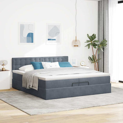 osmannisk sengeramme med madrasser 200x200 cm fløjl mørkegrå