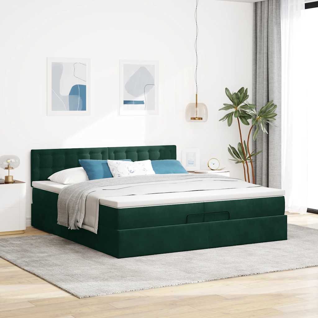 osmannisk sengeramme med madrasser 200x200 cm fløjl mørkegrøn