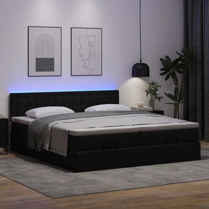osmannisk seng med madrasser & LEDs 160x200 cm kunstlæder sort