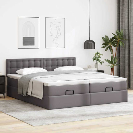 osmannisk sengeramme med madrasser 200x200 cm kunstlæder grå