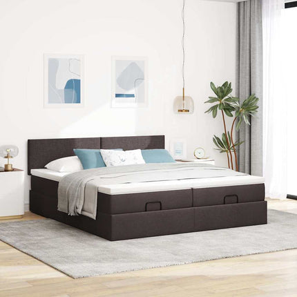 osmannisk sengeramme med madrasser 200x200 cm stof mørkebrun