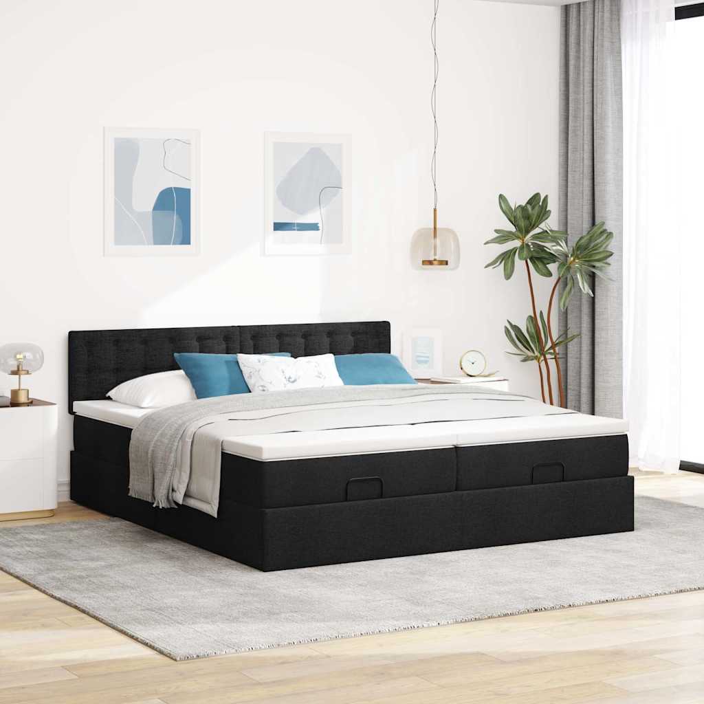 osmannisk sengeramme med madrasser 180x200 cm stof sort