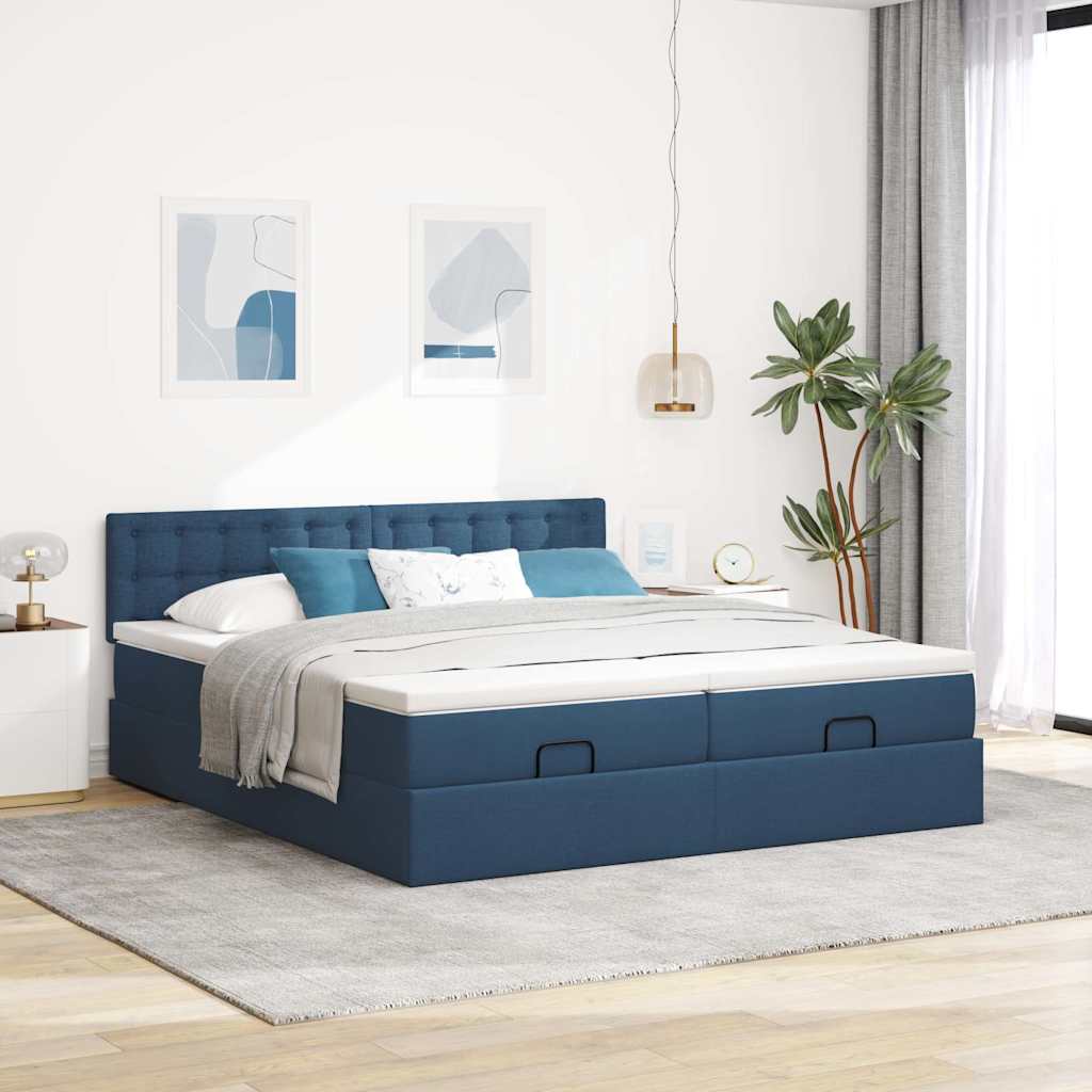 osmannisk sengeramme med madrasser 200x200 cm stof blå