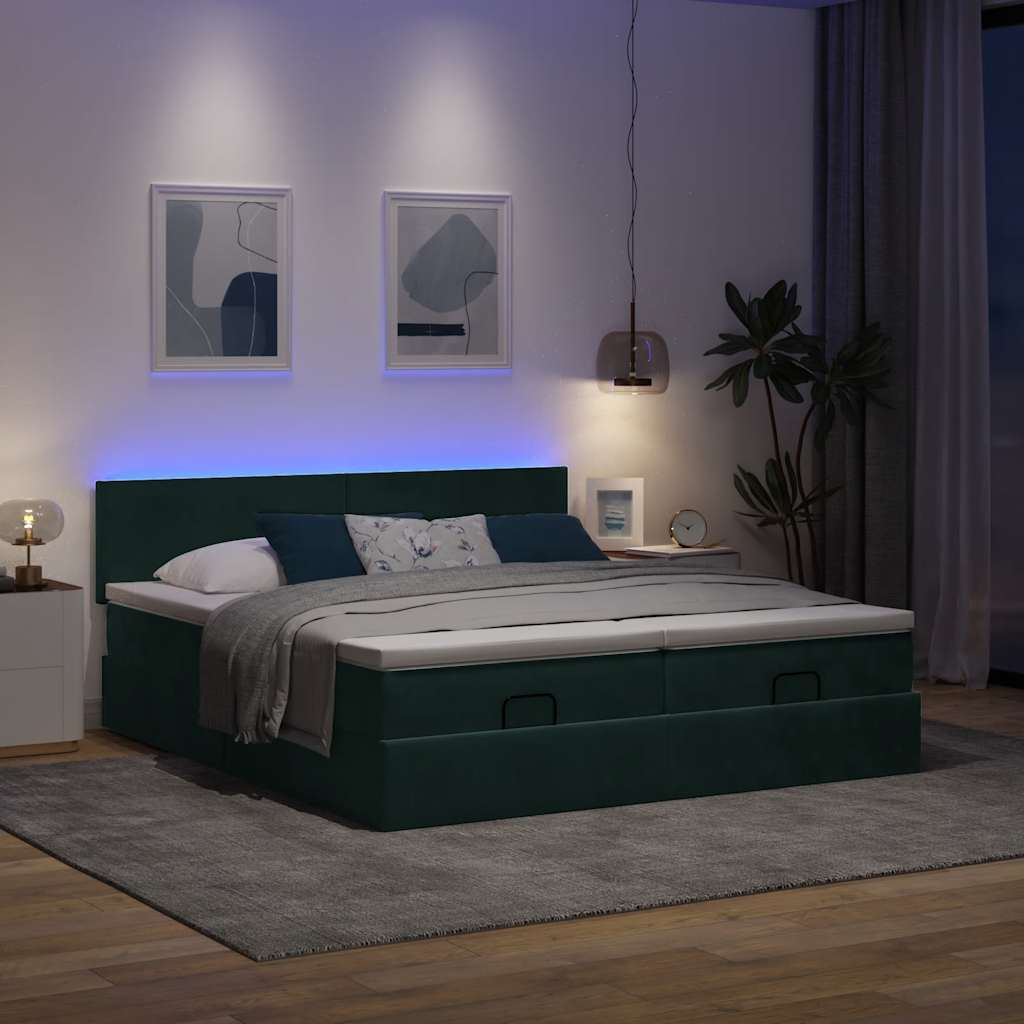 osmannisk sengeramme med madrasser 160x200 cm fløjl mørkegrøn