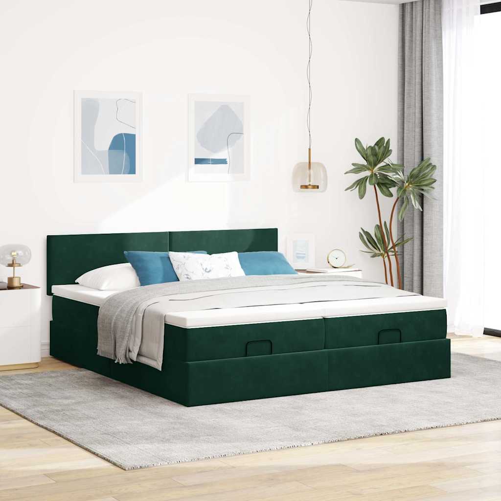 osmannisk sengeramme med madrasser 160x200 cm fløjl mørkegrøn