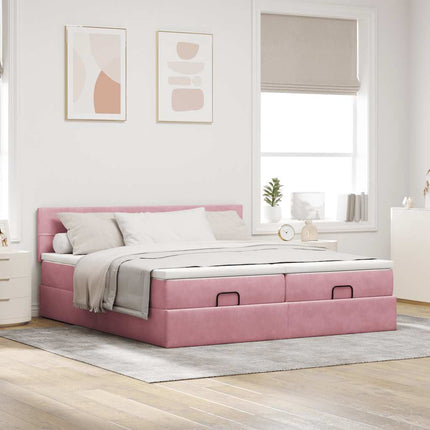 osmannisk sengeramme med madrasser 180x200 cm fløjl lyserød