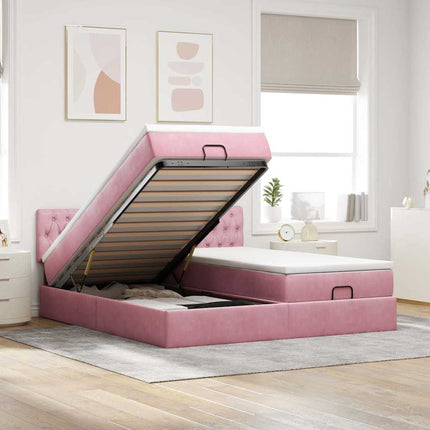 osmannisk sengeramme med madrasser 200x200 cm fløjl lyserød