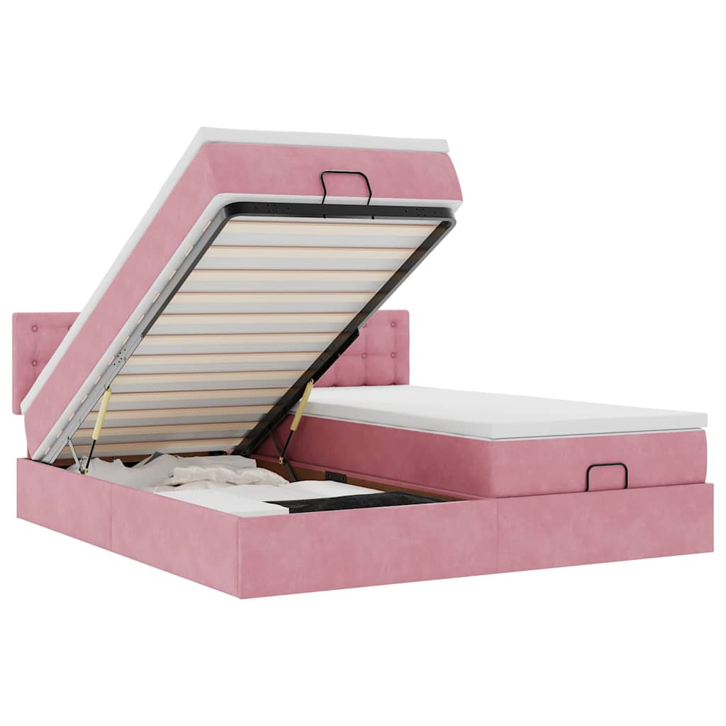 osmannisk sengeramme med madrasser 160x200 cm fløjl lyserød