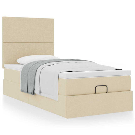 osmannisk sengeramme med madras 80x200 cm stof cremefarvet