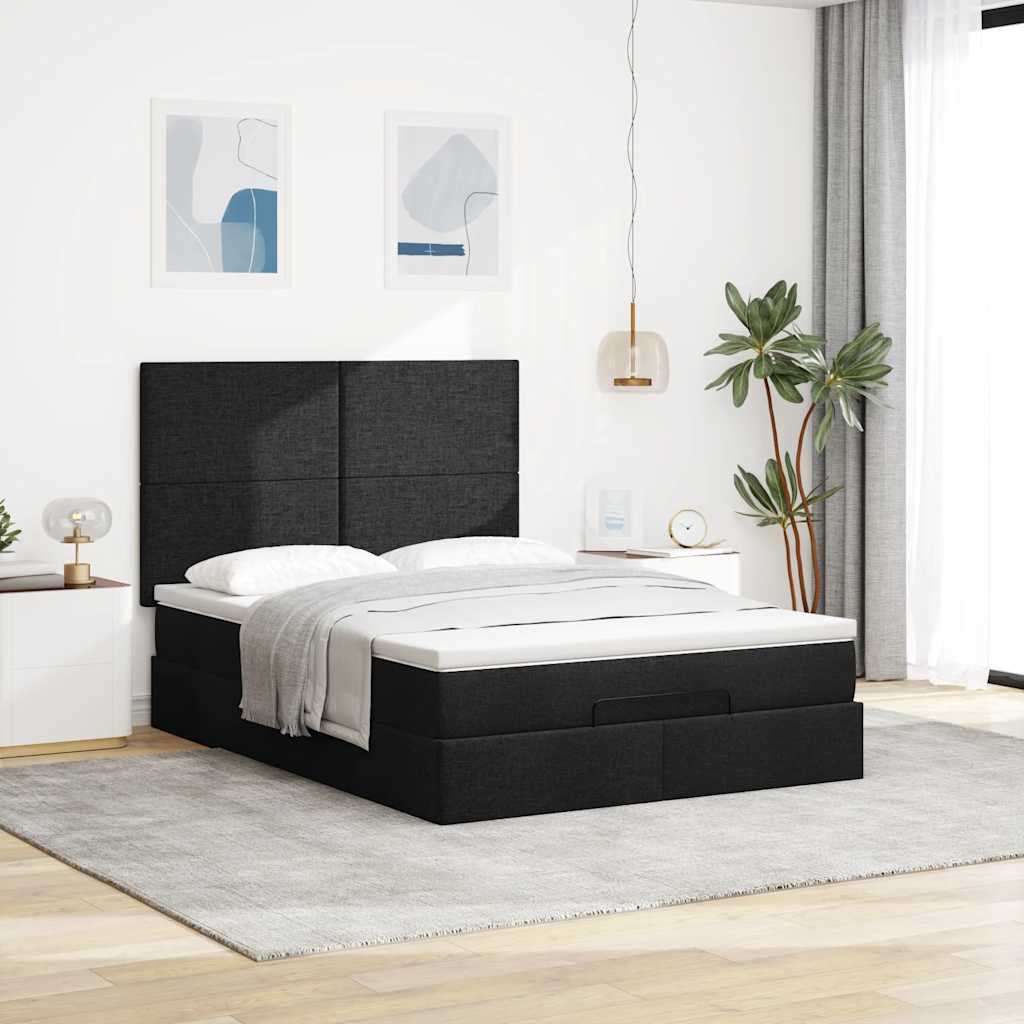 osmannisk sengeramme med madras 140x190 cm stof sort