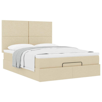 osmannisk sengeramme med madras 140x190 cm stof cremefarvet
