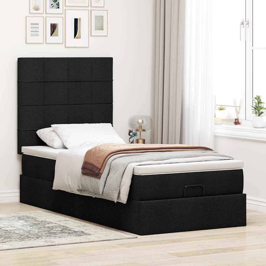 ottoman seng med madras 100x200 cm stof sort