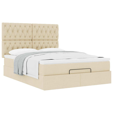osmannisk sengeramme med madras 140x190 cm stof cremefarvet
