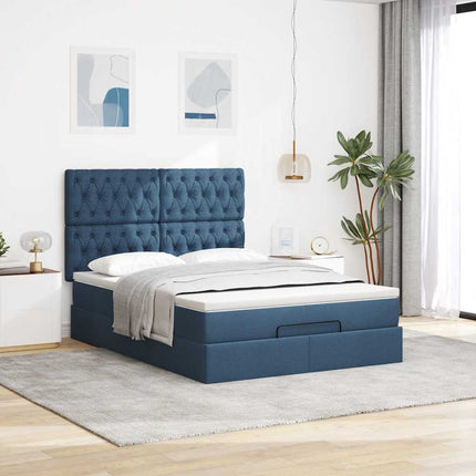 osmannisk sengeramme med madras 140x200 cm stof blå