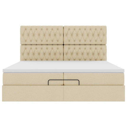 osmannisk sengeramme med madrasser 200x200 cm stof cremefarvet