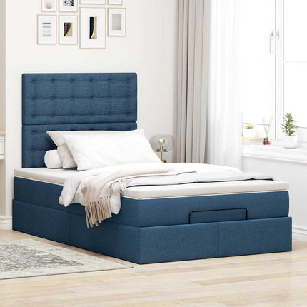 osmannisk sengeramme med madras 120x190 cm stof blå
