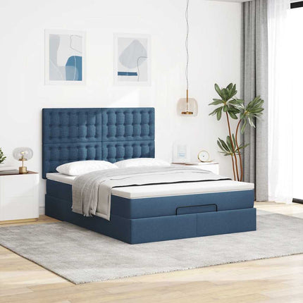 osmannisk sengeramme med madras 140x200 cm stof blå