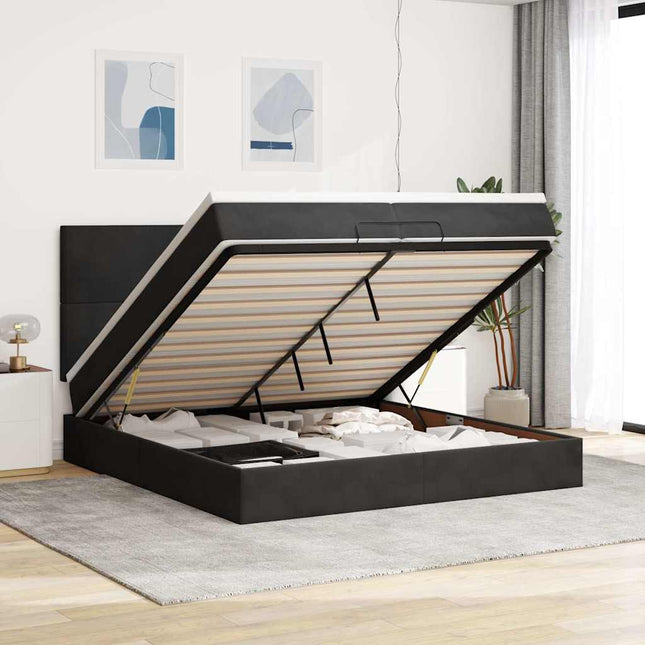 osmannisk sengeramme med madrasser 200x200 cm fløjl sort