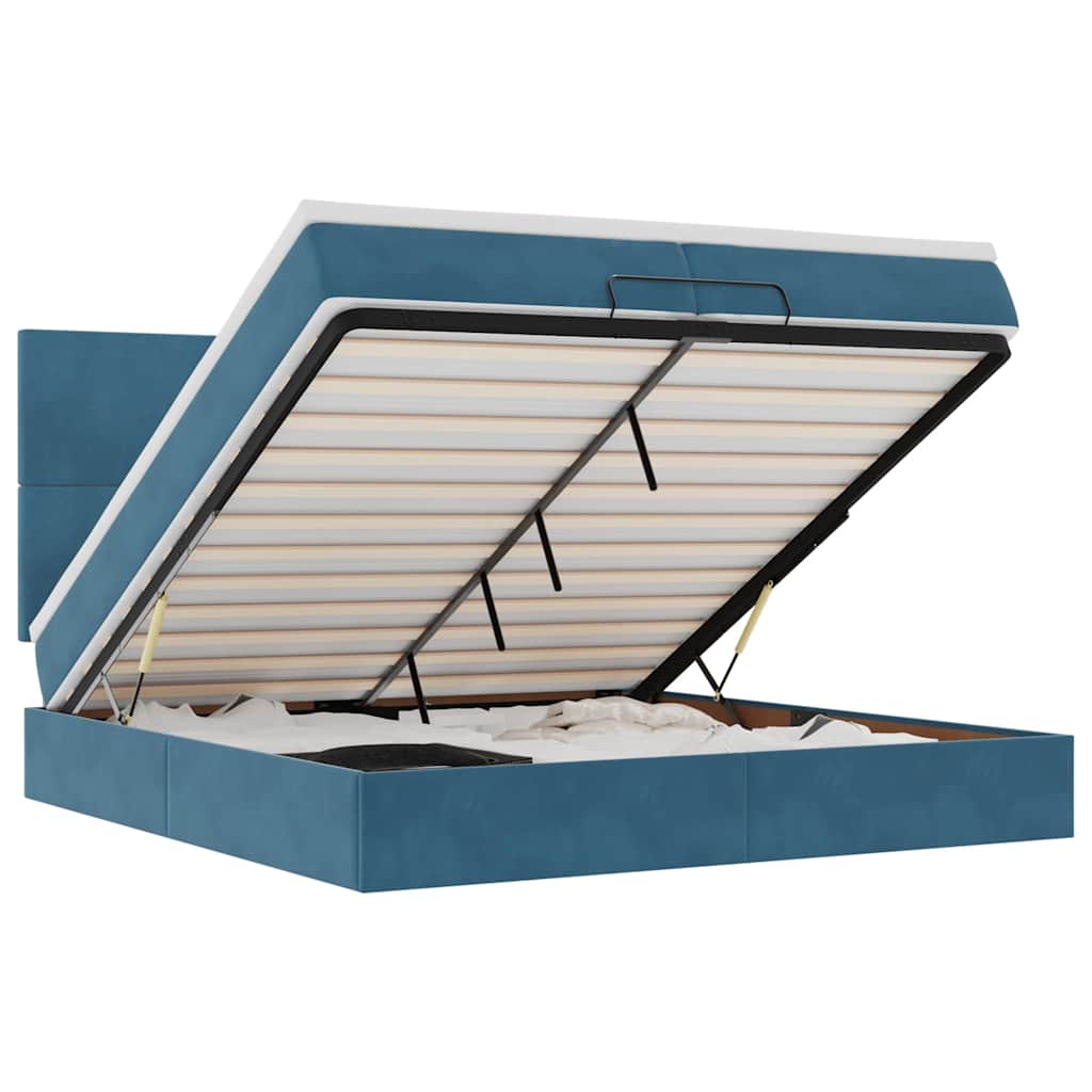 osmannisk sengeramme med madrasser 200x200 cm fløjl mørkeblå