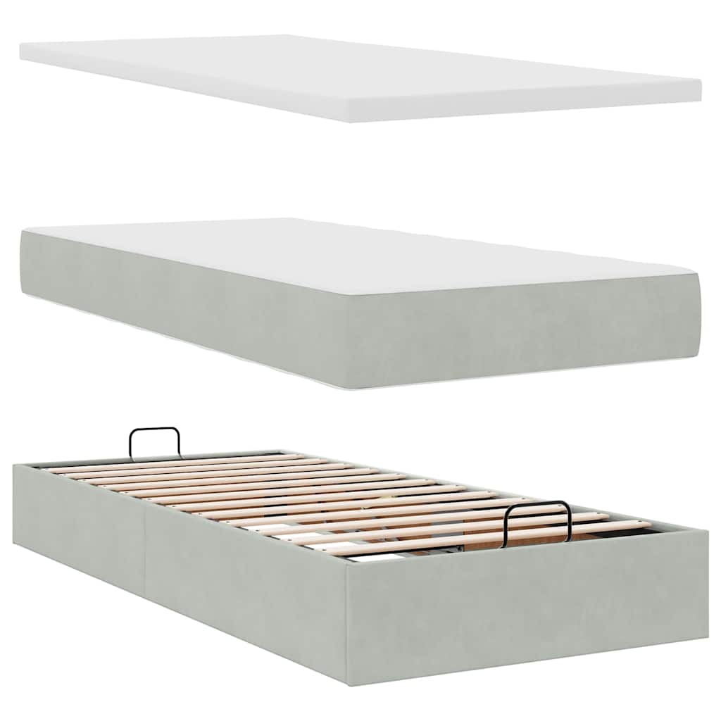 osmannisk sengeramme med madrasser 90x200 cm fløjl lysegrå