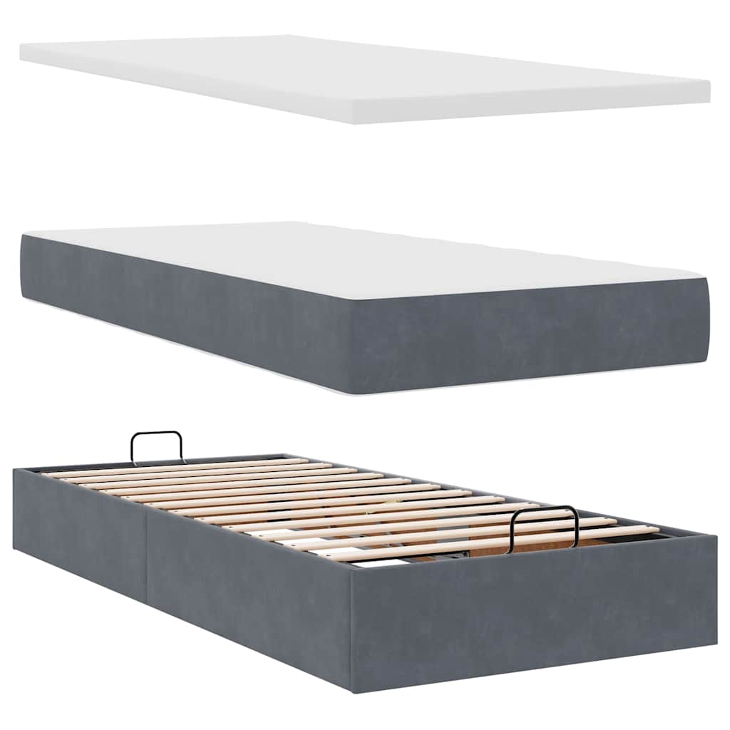 osmannisk sengeramme med madrasser 90x200 cm fløjl mørkegrå