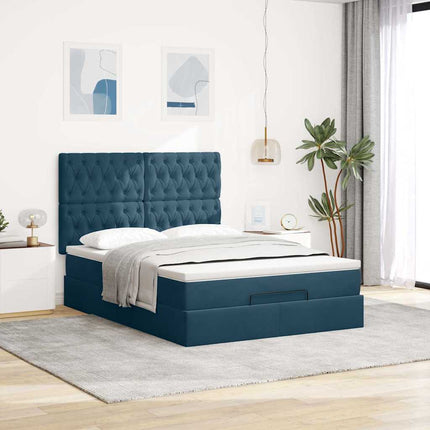 osmannisk sengeramme med madrasser 140x200 cm fløjl mørkeblå