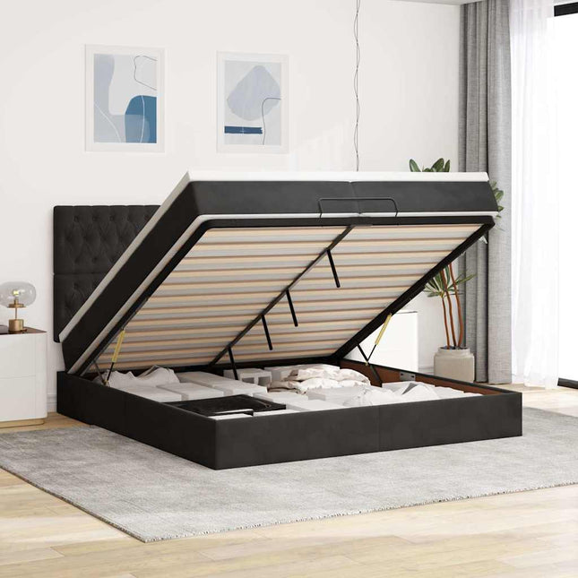 osmannisk sengeramme med madrasser 200x200 cm fløjl sort