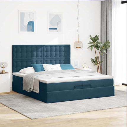 osmannisk sengeramme med madrasser 200x200 cm fløjl mørkeblå