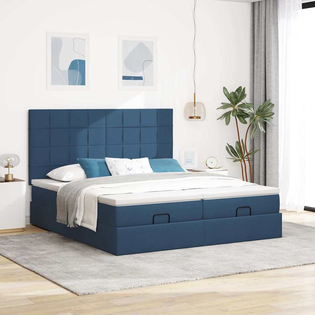 osmannisk sengeramme med madrasser 160x200 cm stof blå