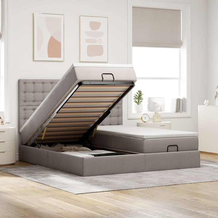 osmannisk sengeramme med madrasser 200x200 cm stof gråbrun