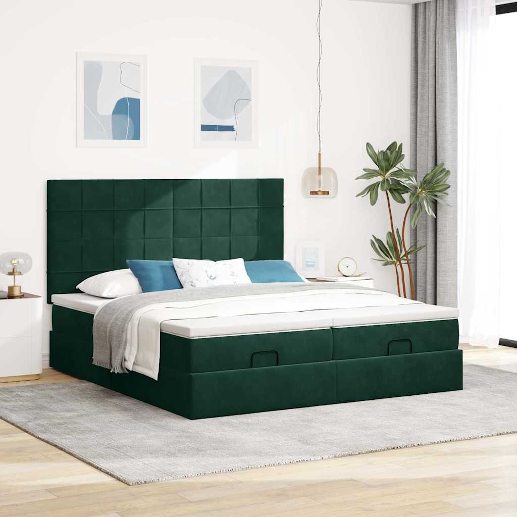 osmannisk sengeramme med madrasser 160x200 cm fløjl mørkegrøn