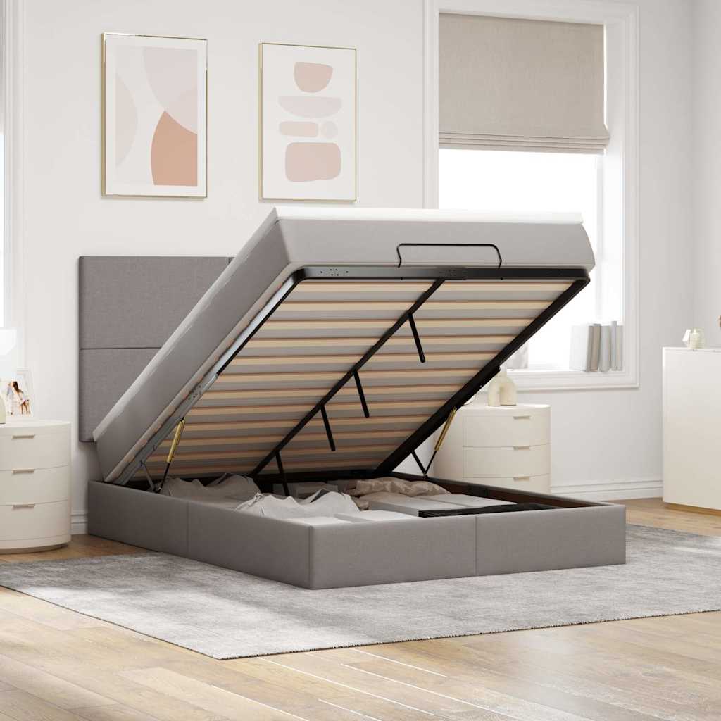 osmannisk sengeramme med madras 140x190 cm stof gråbrun