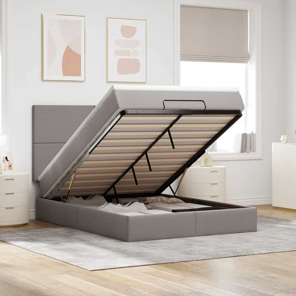 osmannisk sengeramme med madras 140x200 cm stof gråbrun