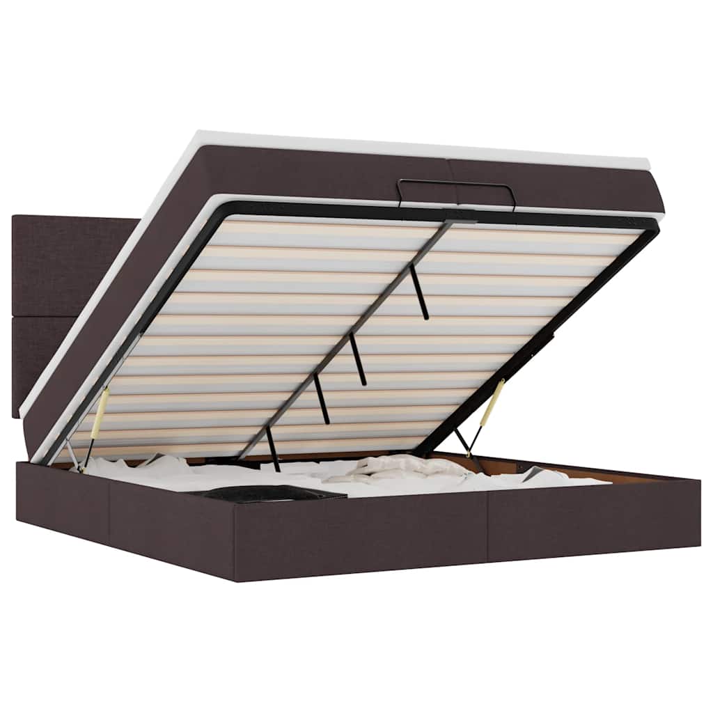 osmannisk sengeramme med madrasser 200x200 cm stof mørkebrun